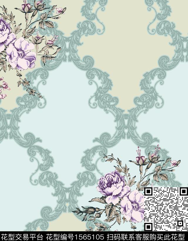 xj1027b.jpg - 1565105 - 花卉 花边 几何 - 数码印花花型 － 墙纸花型设计 － 瓦栏
