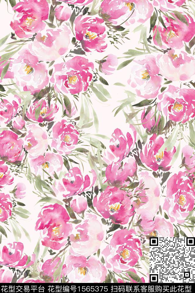 XZ5418.jpg - 1565375 - 水彩 满版散花 花卉 - 数码印花花型 － 女装花型设计 － 瓦栏