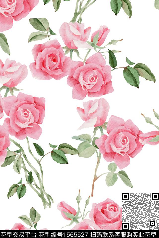 xz5419.jpg - 1565527 - 小清新 水彩花卉 花卉 - 数码印花花型 － 女装花型设计 － 瓦栏