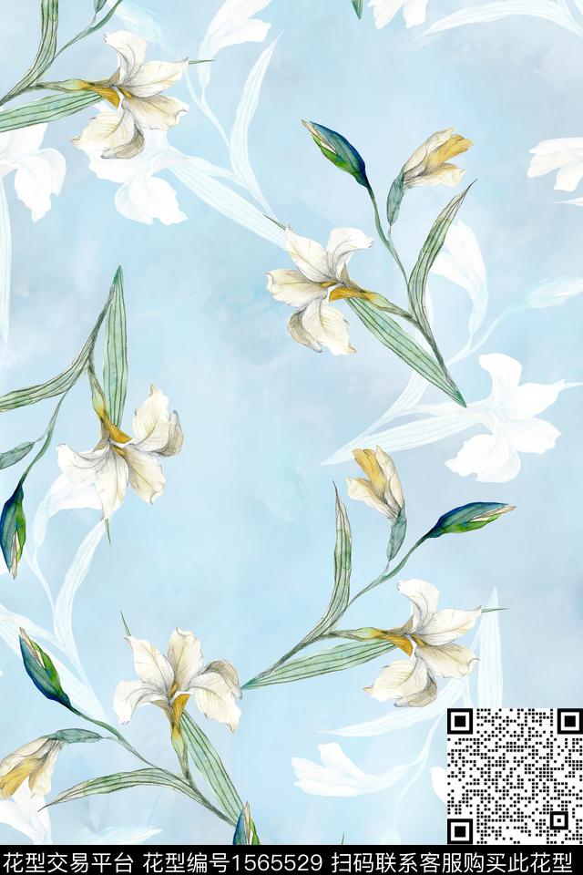 xz5421.jpg - 1565529 - 小清新 水彩花卉 影花 - 数码印花花型 － 女装花型设计 － 瓦栏