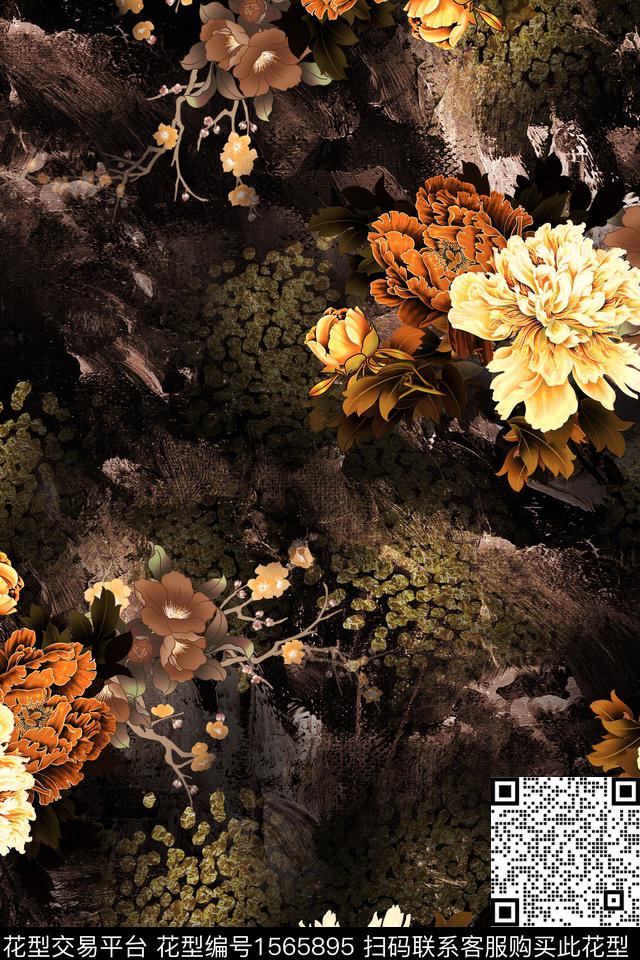 long-0027.jpg - 1565895 - 牡丹 花卉 黑底花卉 - 数码印花花型 － 女装花型设计 － 瓦栏