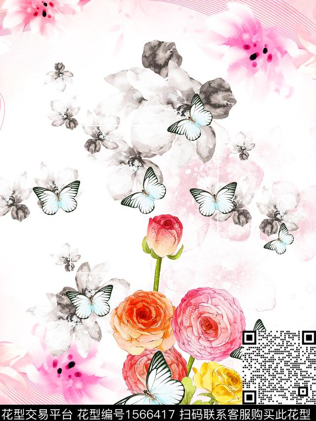 1 (6).jpg - 1566417 - 定位花 蝴蝶 水彩 - 数码印花花型 － 女装花型设计 － 瓦栏