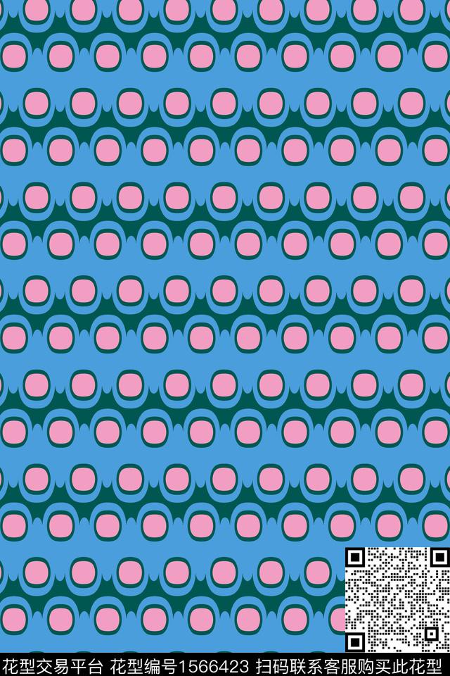 豆寇年华.jpg - 1566423 - 几何 蓝色 条纹 - 数码印花花型 － 泳装花型设计 － 瓦栏