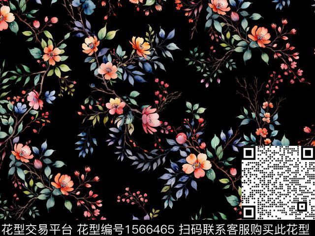 sj240401ps2.jpg - 1566465 - 花卉 满版散花 绘画 - 数码印花花型 － 女装花型设计 － 瓦栏
