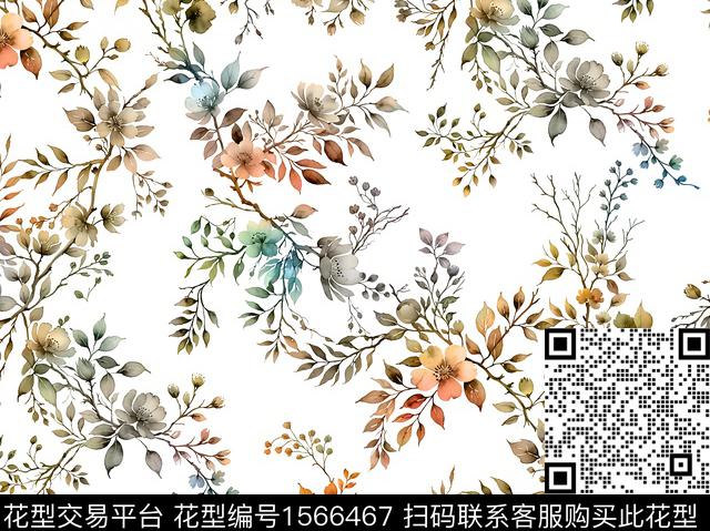 sj240401ps4.jpg - 1566467 - 花卉 满版散花 绘画 - 数码印花花型 － 女装花型设计 － 瓦栏