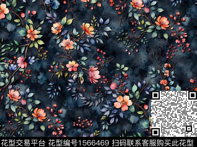 sj240401ps6.jpg - 1566469 - 花卉 满版散花 绘画 - 数码印花花型 － 女装花型设计 － 瓦栏