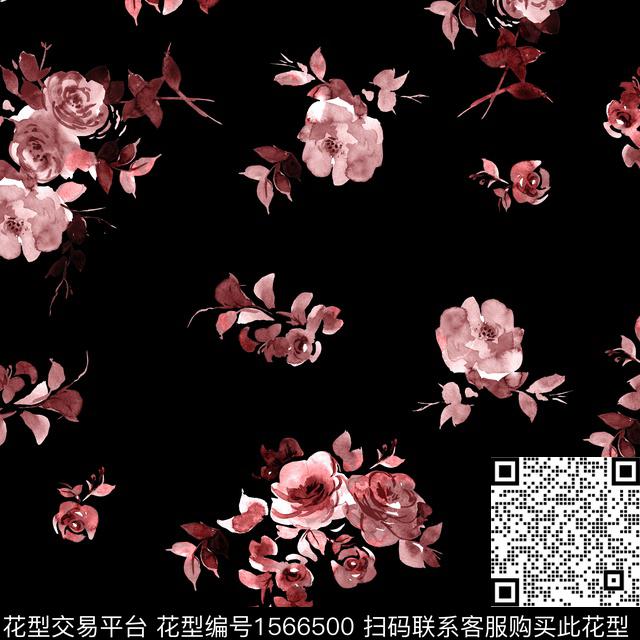 xz5441.jpg - 1566500 - 花卉 黑底花卉 水彩花卉 - 数码印花花型 － 女装花型设计 － 瓦栏