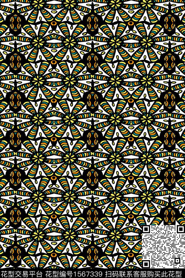 青山绿水.jpg - 1567339 - 民族风 对称 纹样 - 数码印花花型 － 男装花型设计 － 瓦栏