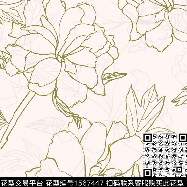 W大花24429.jpg - 1567447 - 花卉 影花 线条花卉 - 传统印花花型 － 女装花型设计 － 瓦栏