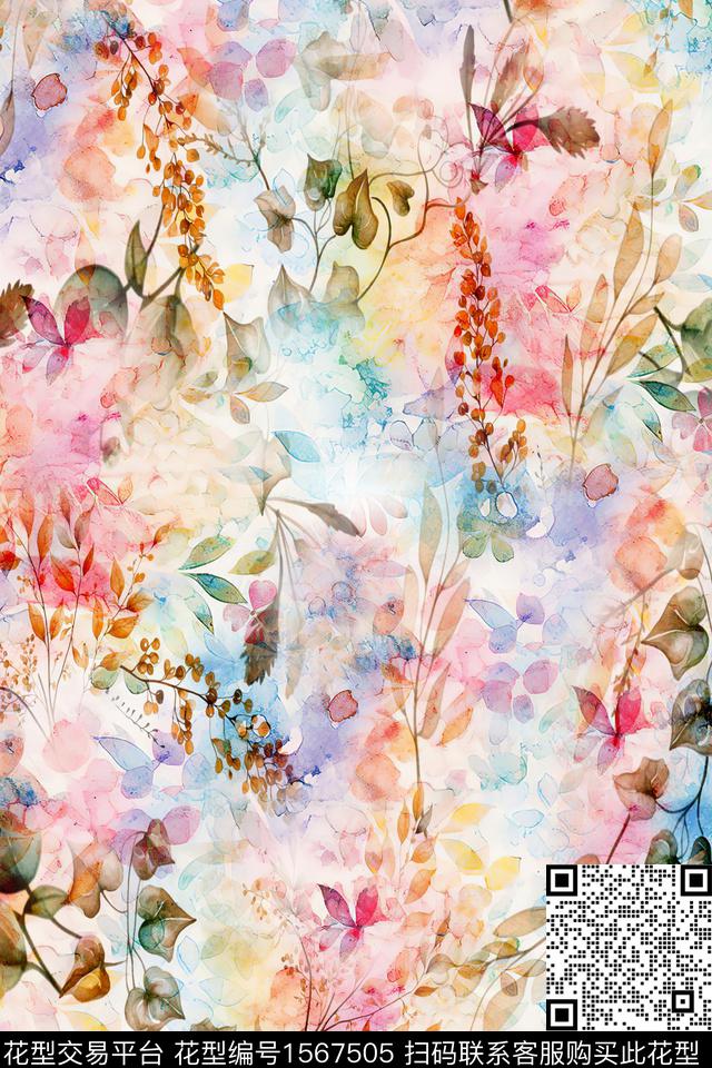 xz5454.jpg - 1567505 - 花卉 水彩花卉 抽象 - 数码印花花型 － 女装花型设计 － 瓦栏