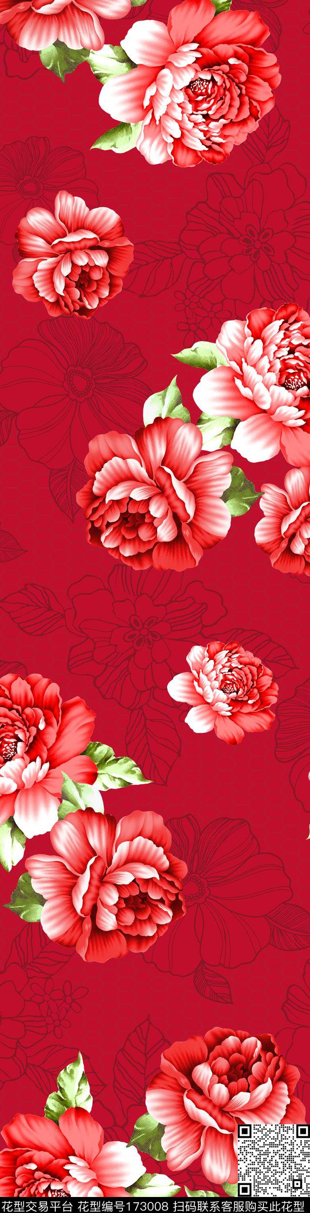 喜被 - 173008 - 结婚 婚庆 喜庆 - 传统印花花型 － 床品花型设计 － 瓦栏