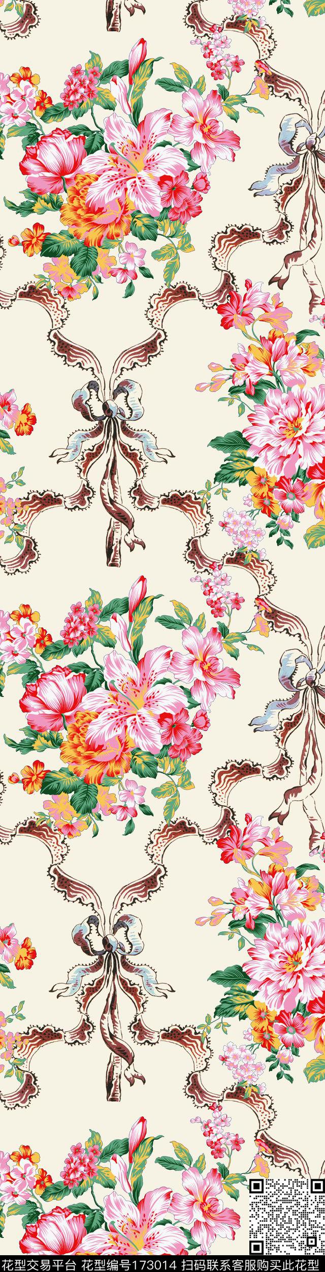 欧式花 - 173014 - 蛇纹 动物纹 长巾 - 传统印花花型 － 床品花型设计 － 瓦栏