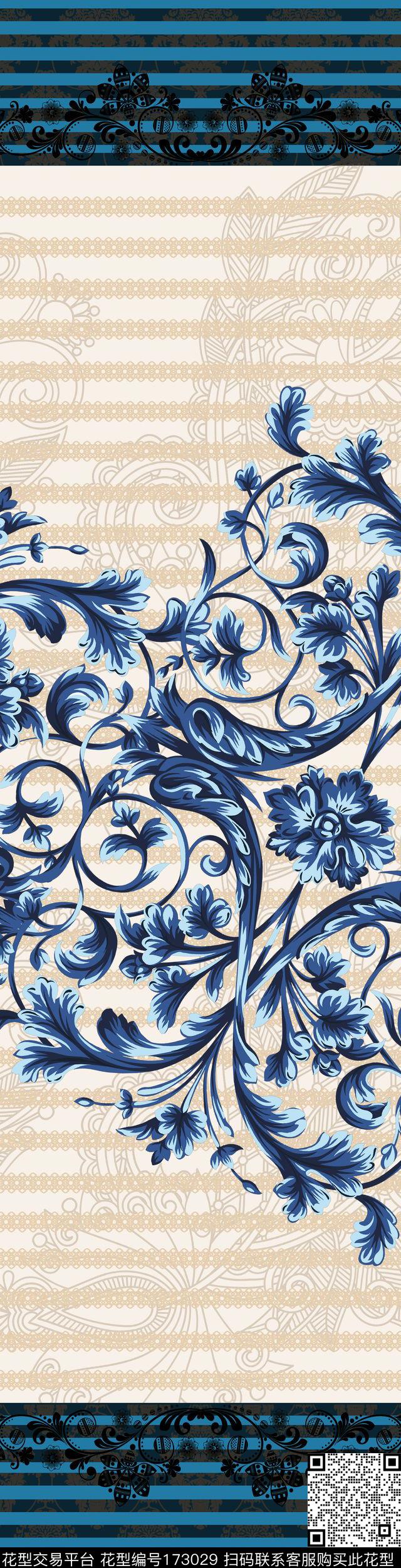 欧式花藤 - 173029 - 条纹 欧洲风情 美式 - 传统印花花型 － 床品花型设计 － 瓦栏