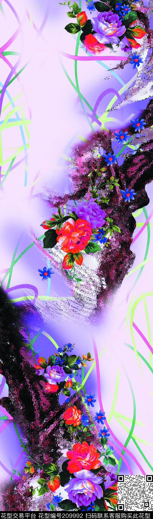 花朵 滤镜效果 丝带 渐变 - 209992 - 花朵 滤镜 效果 - 数码印花花型 － 长巾花型设计 － 瓦栏