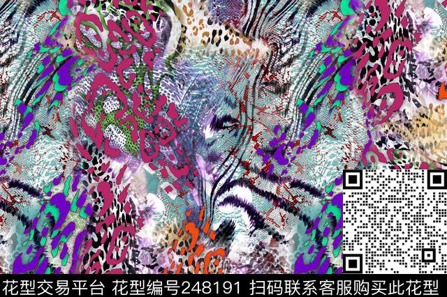 数码动物纹 - 248191 - 动物纹 混合动物纹 豹纹 - 数码印花花型 － 女装花型设计 － 瓦栏