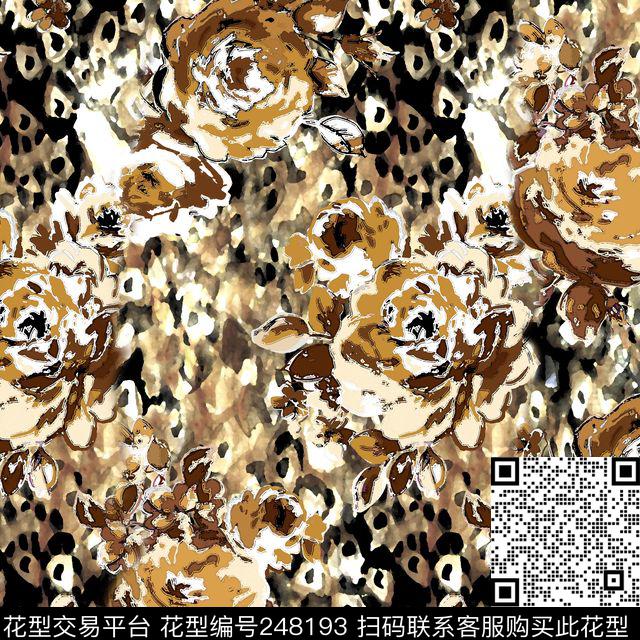 数码咖色花朵 - 248193 -  - 数码印花花型 － 女装花型设计 － 瓦栏