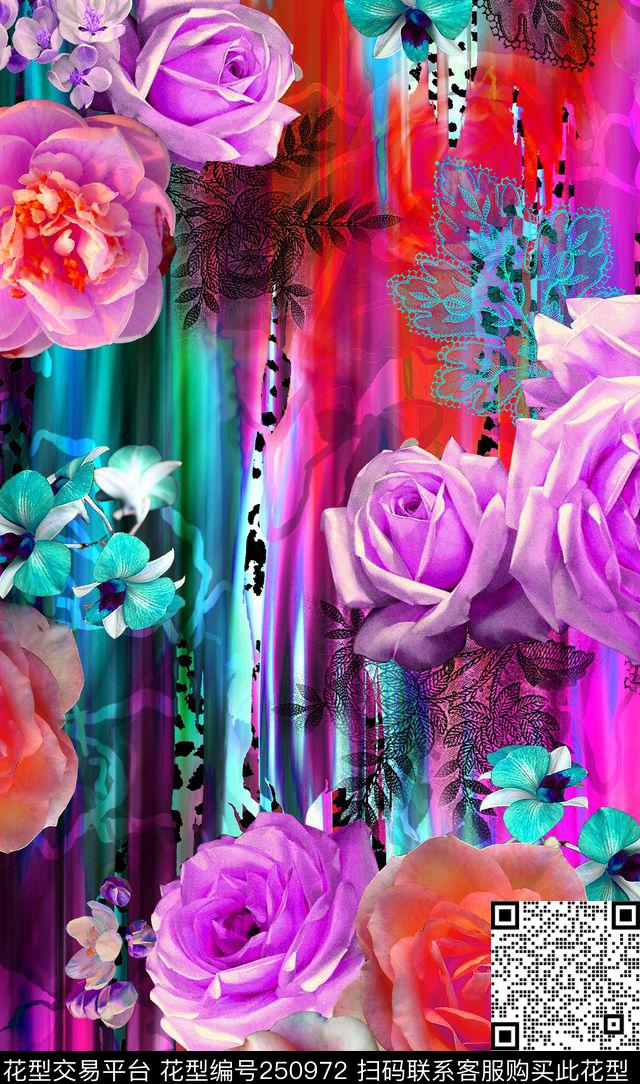 梦幻数码玫瑰花组 - 250972 -  - 数码印花花型 － 女装花型设计 － 瓦栏