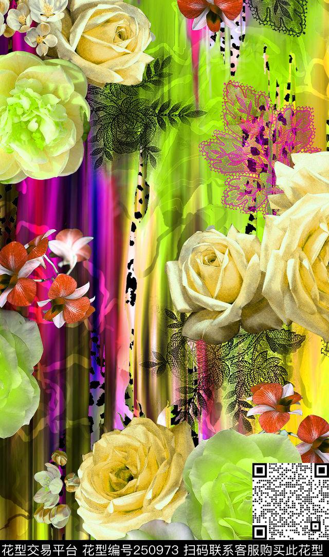 梦幻数码玫瑰花组 - 250973 -  - 数码印花花型 － 女装花型设计 － 瓦栏
