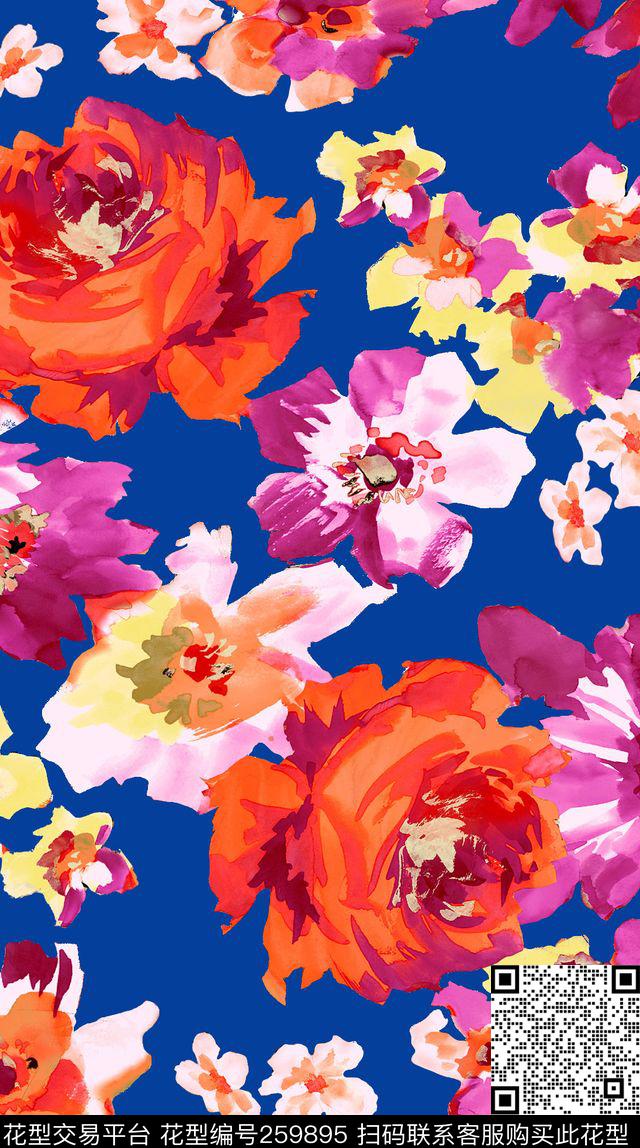 欧美风满版花卉 - 259895 - 花卉 艳丽 欧美 - 传统印花花型 － 女装花型设计 － 瓦栏