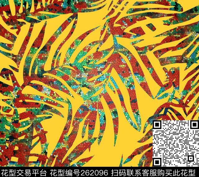 彩色叶子 - 262096 - 叶子 舞动 条纹 - 数码印花花型 － 女装花型设计 － 瓦栏