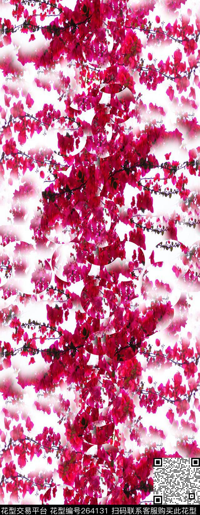 20131210 WL Pattern 004_梅花玫红串长巾 - 264131 - 花卉 植物 红色调 - 数码印花花型 － 长巾花型设计 － 瓦栏