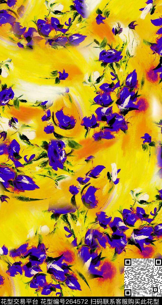 数码印花 - 264572 - 手绘 花卉 肌理 - 数码印花花型 － 女装花型设计 － 瓦栏