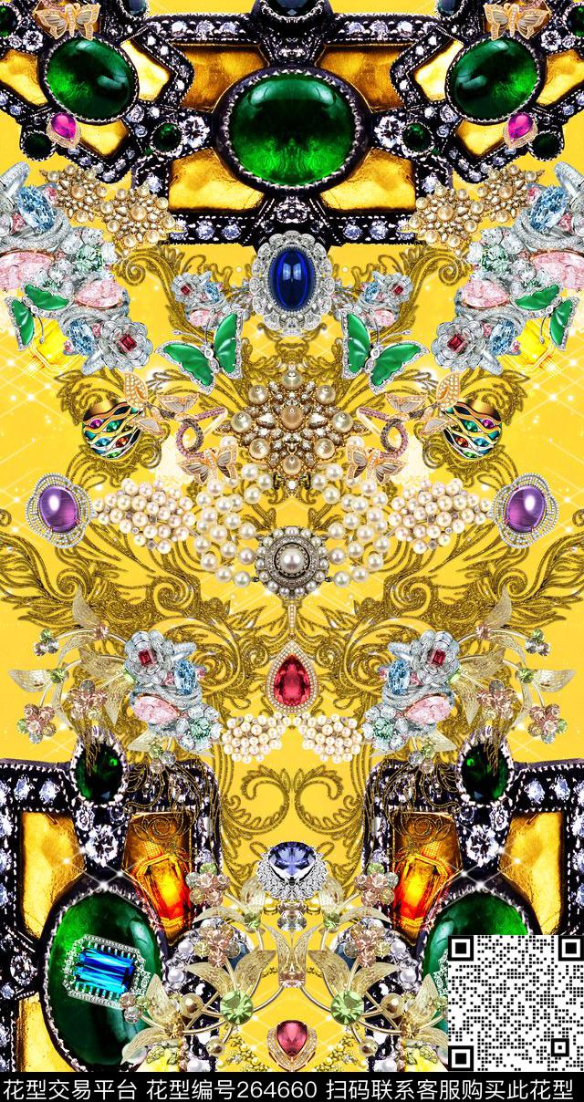 蝴蝶珠宝2 - 264660 - 珠宝 宝石 镜像 - 数码印花花型 － 女装花型设计 － 瓦栏