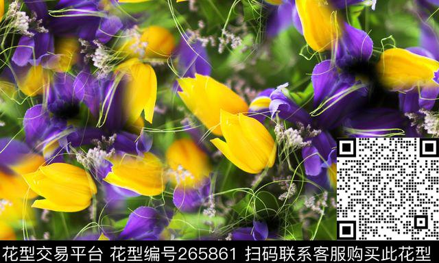 数码印花 - 265861 - 花卉 郁金香 - 数码印花花型 － 女装花型设计 － 瓦栏