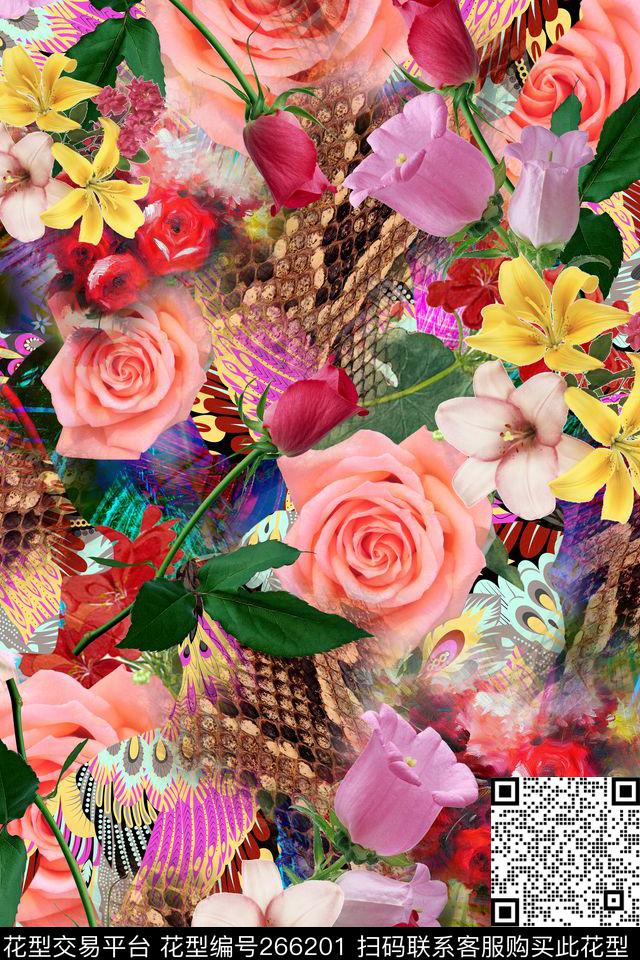 PJ11028 - 266201 - 花卉 满底 繁复 - 数码印花花型 － 女装花型设计 － 瓦栏