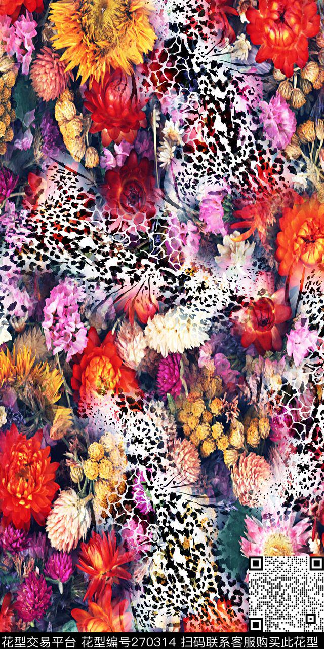 PJ11029 - 270314 - 动物纹 豹纹 花卉 - 数码印花花型 － 女装花型设计 － 瓦栏