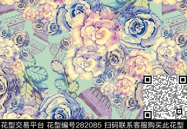 雪梅2 - 282085 -  - 数码印花花型 － 女装花型设计 － 瓦栏