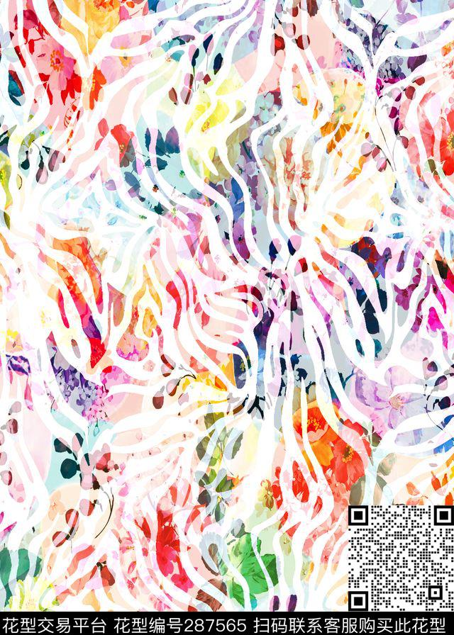 点彩斑马纹动物纹111 - 287565 - 斑马纹 手绘水彩 炫彩 - 数码印花花型 － 女装花型设计 － 瓦栏