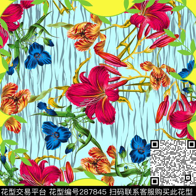 sy154 - 287845 - 手绘水彩 花卉 相框 - 数码印花花型 － 方巾花型设计 － 瓦栏