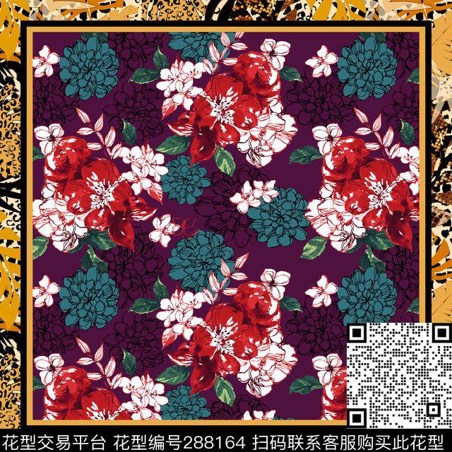 大方巾11 - 288164 - 花卉 围巾 - 数码印花花型 － 方巾花型设计 － 瓦栏