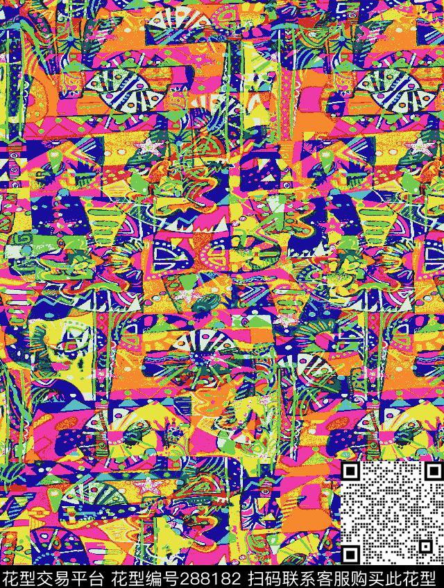 WT253童装运动色彩童趣抽象几何印花 - 288182 - 抽象 几何色块 撞色 - 数码印花花型 － 女装花型设计 － 瓦栏