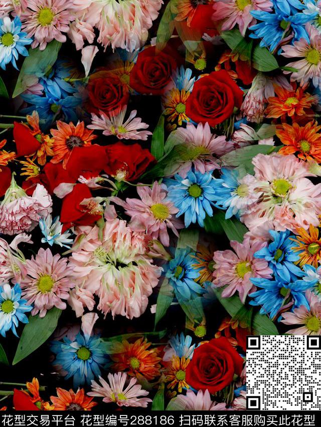 灿烂繁花 - 288186 - 花卉 多彩 放已故 - 数码印花花型 － 女装花型设计 － 瓦栏