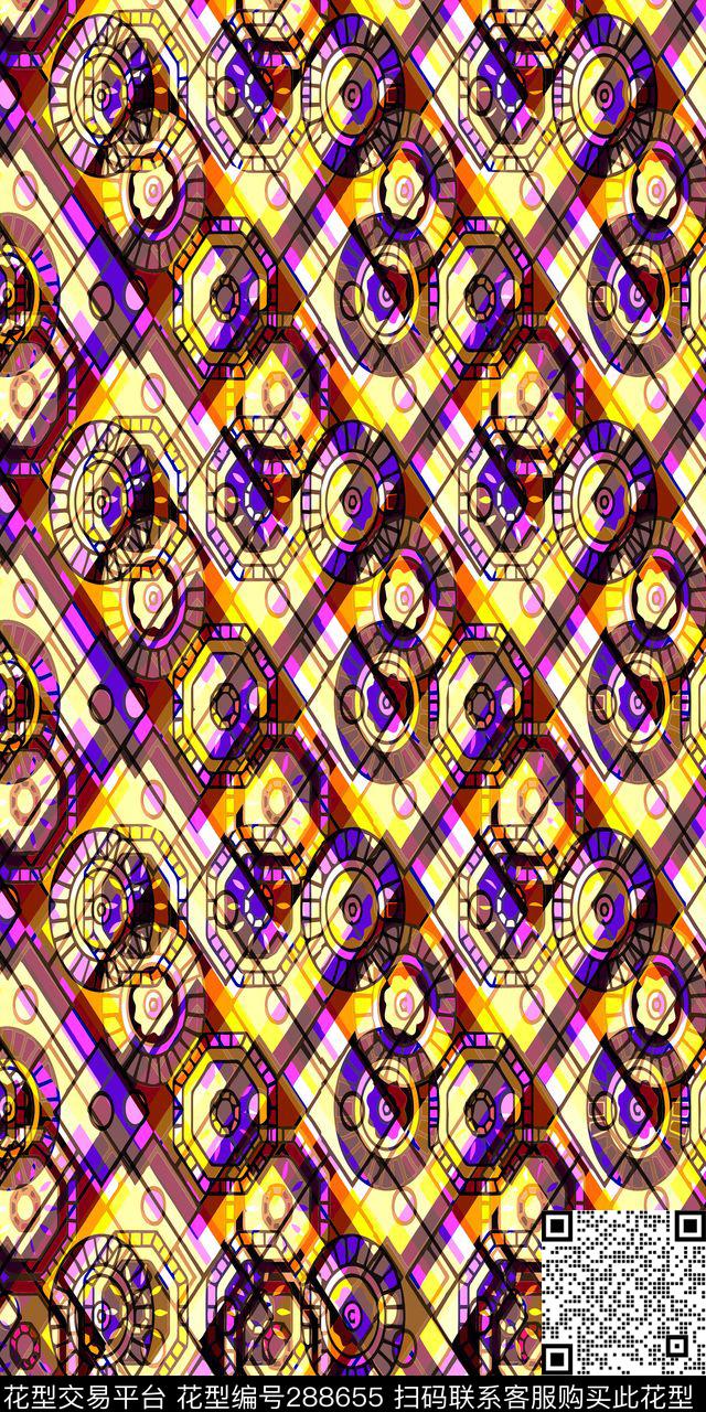 20140212 0567 a - 288655 - 几何菱格 撞色 抽象 - 数码印花花型 － 女装花型设计 － 瓦栏