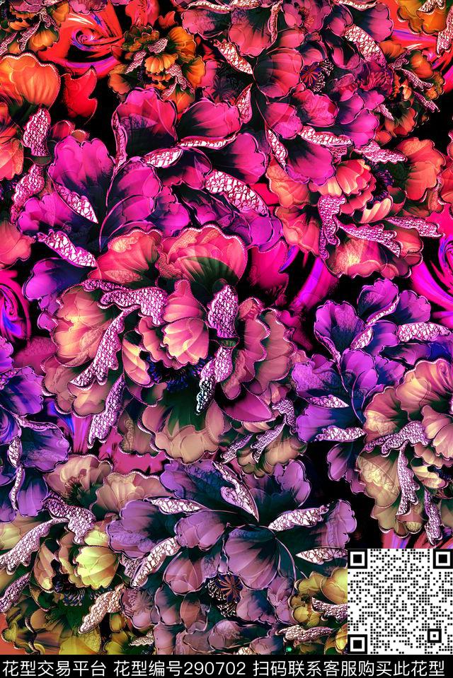 多彩厚纸花 - 290702 - 手绘水彩 花卉 牡丹 - 数码印花花型 － 女装花型设计 － 瓦栏