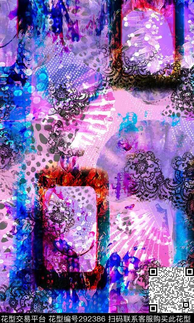 炫彩方格 - 292386 - 豹纹 蕾丝 炫彩 - 数码印花花型 － 女装花型设计 － 瓦栏