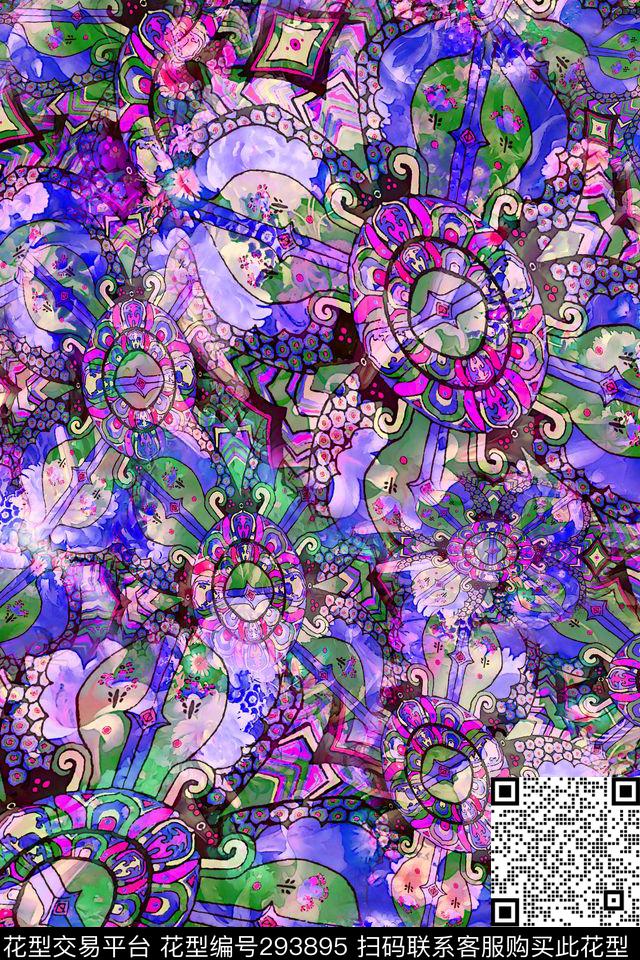 多彩民族风花卉组合 - 293895 - 民族风 - 数码印花花型 － 女装花型设计 － 瓦栏