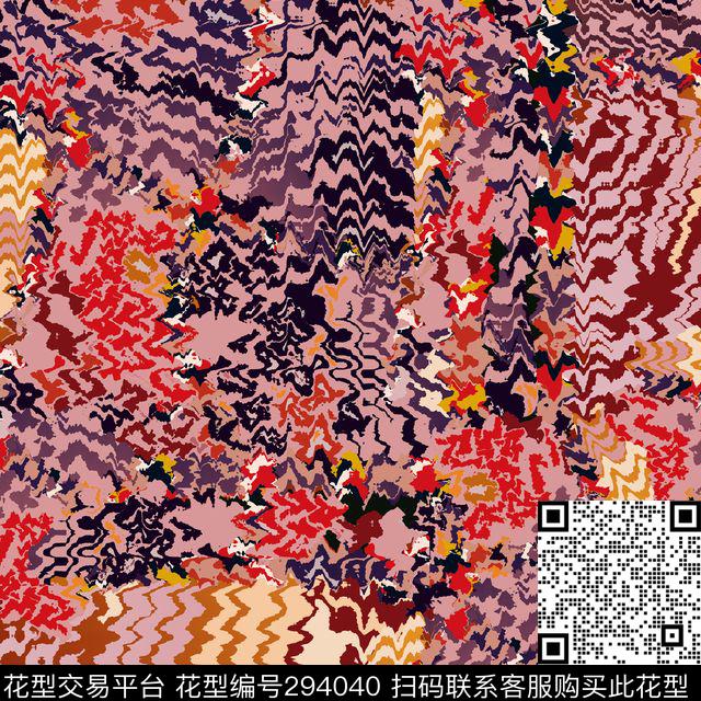 抽象动物纹几何纹理 - 294040 - 抽象 波纹 纯色系 - 传统印花花型 － 女装花型设计 － 瓦栏