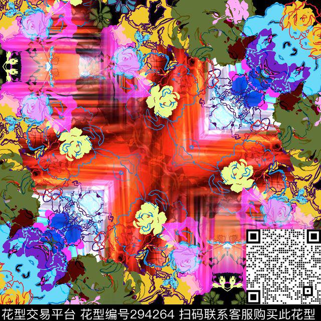 大方巾12 - 294264 - 围巾 - 数码印花花型 － 方巾花型设计 － 瓦栏