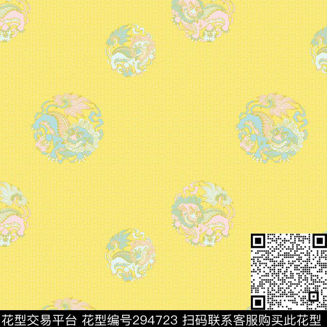 中式传统狮子绣球壁纸 (1) - 294723 -  - 传统印花花型 － 其他花型设计 － 瓦栏