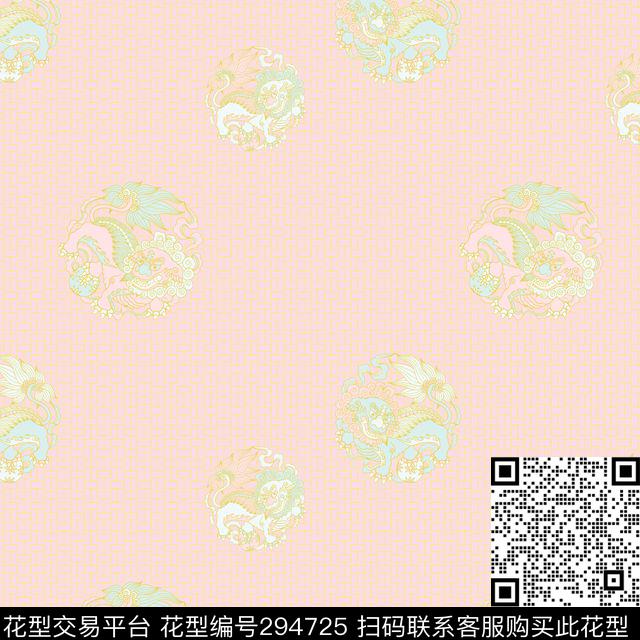 中式传统狮子绣球壁纸 (1) - 294725 -  - 传统印花花型 － 其他花型设计 － 瓦栏