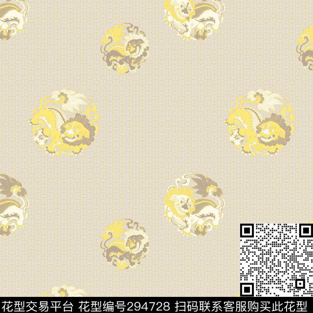 中式传统狮子绣球壁纸 (1) - 294728 -  - 传统印花花型 － 其他花型设计 － 瓦栏
