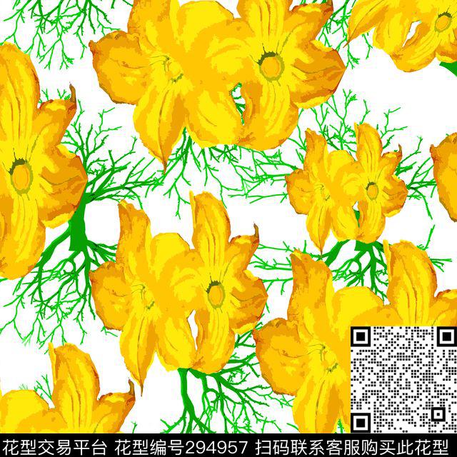 201432 - 294957 - 花 树枝 自然 - 传统印花花型 － 女装花型设计 － 瓦栏