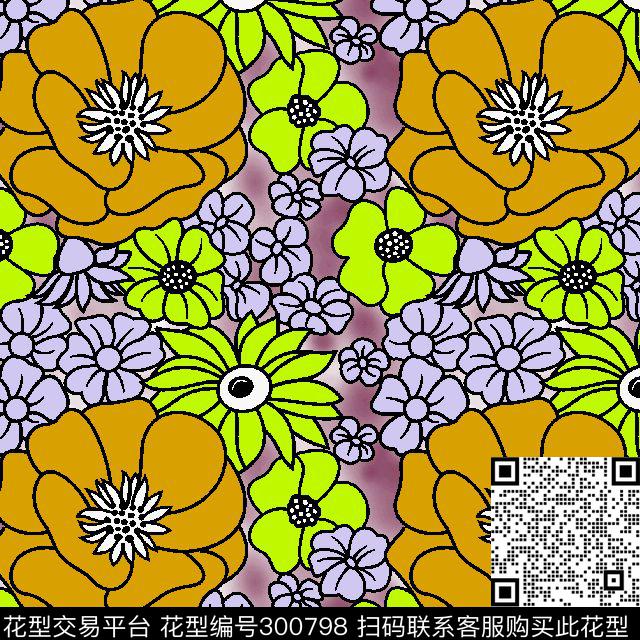 a140301-1 - 300798 - 手绘水彩 花卉 清新 - 传统印花花型 － 女装花型设计 － 瓦栏