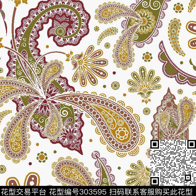 腰果花、佩斯利花纹 - 303595 - 佩斯利涡旋纹 欧式宫廷 复古 - 数码印花花型 － 女装花型设计 － 瓦栏