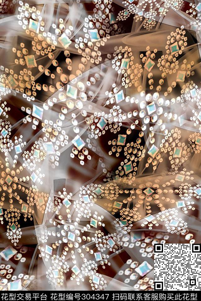 多彩宝石光感组合 - 304347 - 珠宝 光感 抽象 - 数码印花花型 － 女装花型设计 － 瓦栏