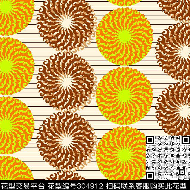 m1402017-1 - 304912 - 几何横条纹 抽象 花卉 - 传统印花花型 － 女装花型设计 － 瓦栏